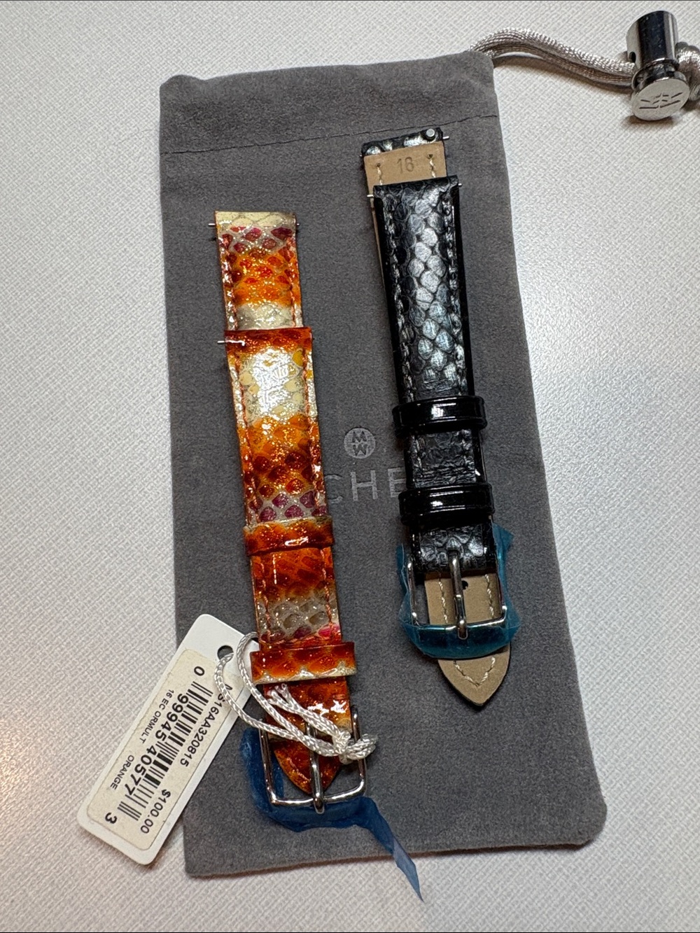 Michele Black and Amber Watch Strap Duo